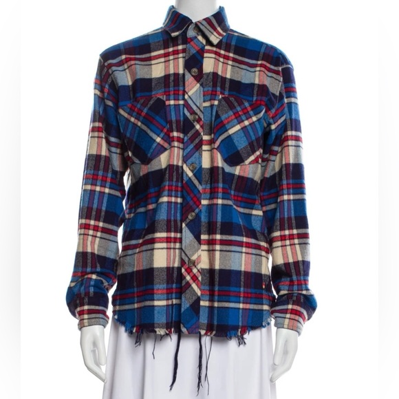 Aviator Nation Shirt Sz XL Blue Flannel Plaid Button Western Unisex Light Weight - Picture 1 of 15